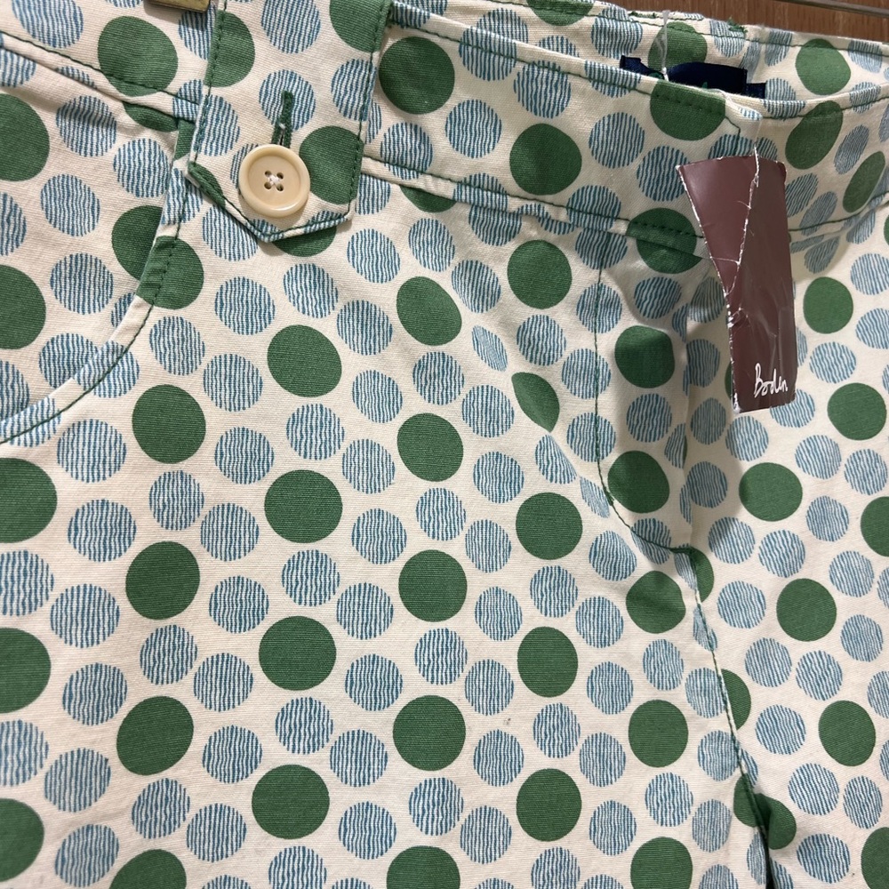 NWT Women’s Boden Green and Lght Blue Polka Dot Cropped Stretch Pants Size  16R - Picture 3 of 8